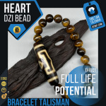 Tiger eye Stone Bracelet with Buddha Heart Dzi Bead