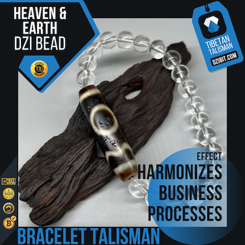 Crystal Bracelet with Heaven & Earth with Waves Dzi Bead