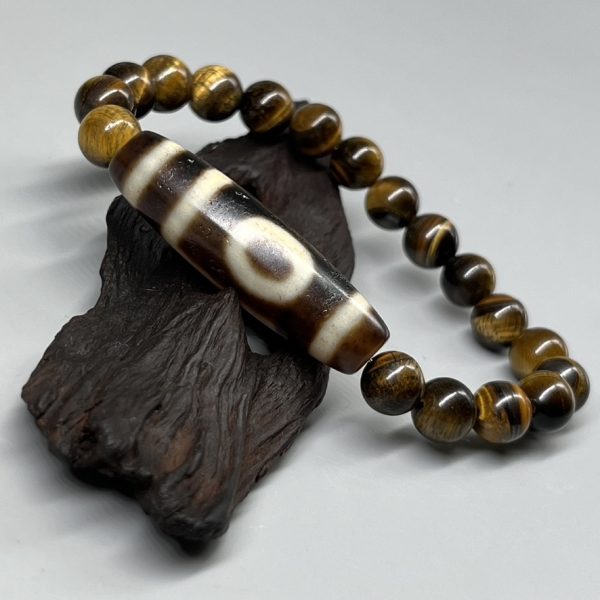 Tiger eye Stone Bracelet Two eyes Dzi Bead