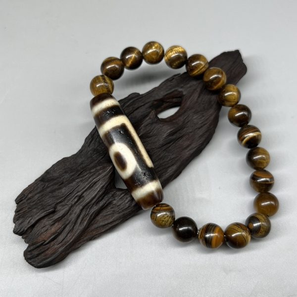 Tiger eye Stone Bracelet Two eyes Dzi Bead